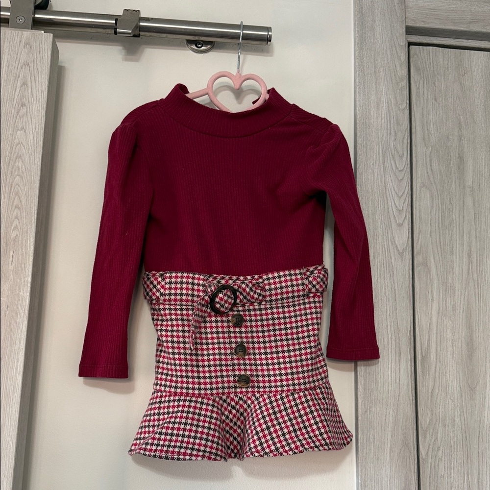 Mayoral Burgundy Top with Houndstooth Peplum